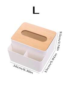 1入組木紋蓋式桌面紙巾盒,適用於家居 - 白色 - 查看 4