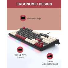 MageGee MK-Sky87 機械遊戲鍵盤開關緊湊型 87 鍵 LED 背光有線白色遊戲鍵盤適用於筆記本電腦/Windows/PC/Mac/Comp 白色黑黃色開關 - 黑色 - 查看 4