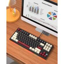 MageGee MK-Sky87 機械遊戲鍵盤開關緊湊型 87 鍵 LED 背光有線白色遊戲鍵盤適用於筆記本電腦/Windows/PC/Mac/Comp 白色黑黃色開關 - 黑色 - 查看 2