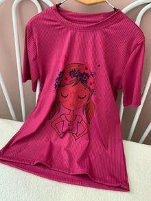 Women T-Shirts - 玫紅色 - 查看 1