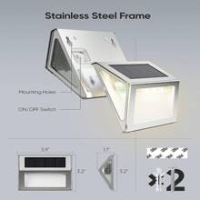 JACKYLED 8/12/16-Pack Solar Outdoor Deck Step Lights 3-Side 270°Lighting 7 LED Upgraded Solar Stair Lights IP65 Waterproof Solar Fence Lighting - 暖白 - 查看 8