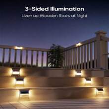 JACKYLED 8/12/16-Pack Solar Outdoor Deck Step Lights 3-Side 270°Lighting 7 LED Upgraded Solar Stair Lights IP65 Waterproof Solar Fence Lighting - 暖白 - 查看 2