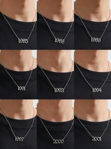 1 pc Personalized Style Titanium Steel Year Digital Necklace Silver Men's Daily Life