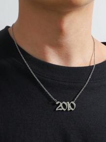 1 pc Personalized Style Titanium Steel Year Digital Necklace Silver Men's Daily Life