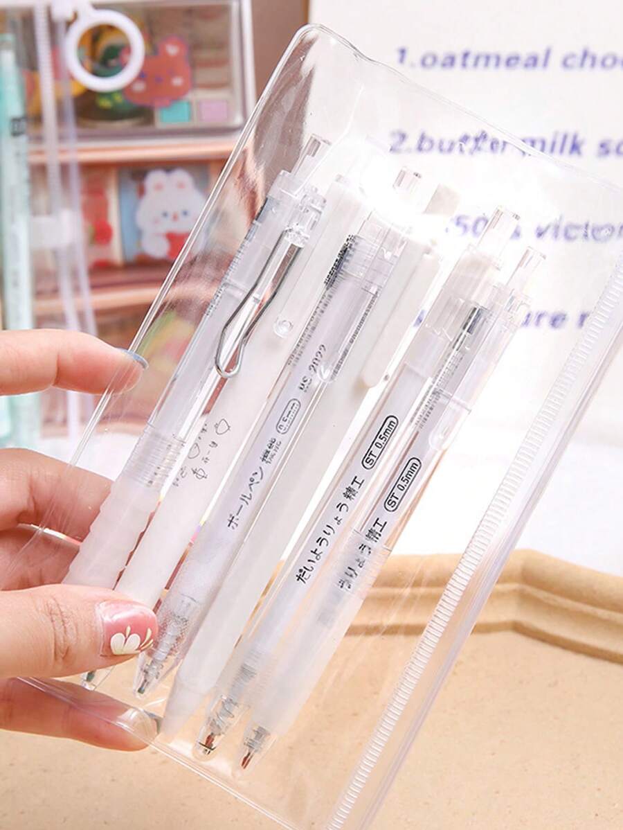 6 piezas Pluma de gel con estampado de letra - Blanco - Ver 1
