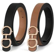 1個女士可反轉雙d環金扣復古時尚款式光滑耐用pu皮帶,適用於日常休閒、牛仔褲、毛衣、連衣裙、外套 - 彩色 - 查看 7