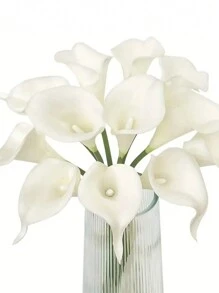 6/10支仿真白色马蹄莲，适合DIY新娘礼物、婚礼花束、餐桌装饰、家居装饰、情人节、生日礼物、毕业典礼等场合。 - 白色 - 查看 3