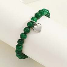 1 件励志串珠手链配心形吊坠能量疗愈和放松焦虑珠宝礼物带卡片祝早日康复礼物，天然宝石紫水晶疗愈手链，适合男女青少年女孩心形吊坠能量疗愈和放松焦虑珠宝礼物带卡片 - 綠 玉 - 查看 2