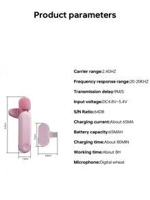 2.4G領夾式居住戶外收音機無綫麥克風Type-C - 粉色 - 查看 9