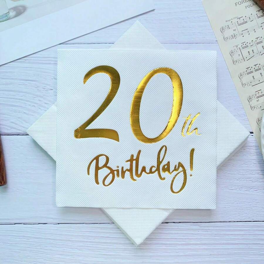 20pcs Hot Stamped 20th Birthday Theme 2-Ply Disposable Napkins (6.5*6.5inch), Perfect For 20th Birthday Party, Restaurant, Bar, Table Decoration, Etc.,Christmas