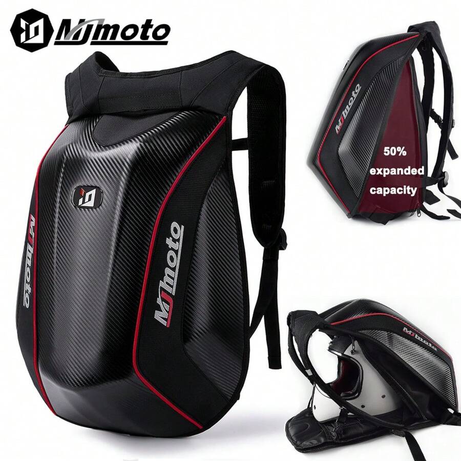 MJMOTO Carbon Fiber Motorcycle Backpack Motocross Helmet Bag Waterproof Motorsport Riding Backpack Expandable Hard Shell Bags - Grey - View 1