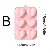 1入組粉色6隔室房屋和心形矽膠蛋糕模,可愛巧克力模具適用於冰模盤 - 粉色 - 查看 5