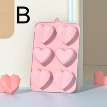 1入組粉色6隔室房屋和心形矽膠蛋糕模,可愛巧克力模具適用於冰模盤 - 粉色 - 查看 3
