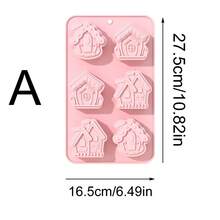 1入組粉色6隔室房屋和心形矽膠蛋糕模,可愛巧克力模具適用於冰模盤 - 粉色 - 查看 4
