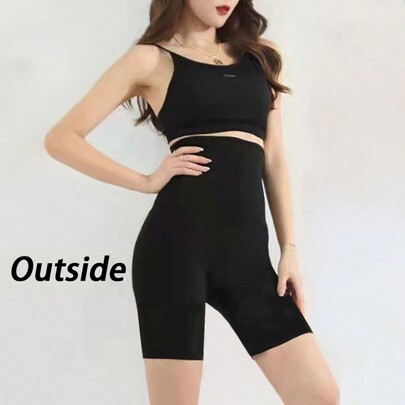 女款黑色高腰桑拿瑜伽短褲 熱瑜伽發汗塑身短褲 彈性 Spandex 緊身短褲 女用四角褲