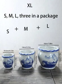 1pc Antique Chinese Style Blue And White Porcelain Ceramic Flower Pot Set For Large Succulents - White - View 6