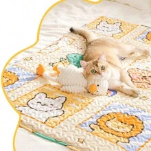 1pc Khaki Animal World Printed, Ventilated, Anti-slip, Thin Pet Mat Suitable For Small And Medium Sized Dogs And Cats As Indoor Home Supplies All Year Round - Khaki - View 6