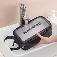 1 Miếng Đen Dung lượng lớn PVC Mờ Trong suốt Túi giặt , Không thấm nước Túi vệ sinh Đối với Tắm rửa , bờ biển , Du lịch , Có thể mang đi Túi mỹ phẩm Có tay cầm - màu đen - Xem 11