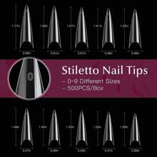 500入組長款XL透明尖頭法式尖頭假指甲，含10種不同尺寸，適用於美甲沙龍和家庭DIY（僅出售透明盒裝指甲）隨貼式指甲美甲用品 - 無色 - 查看 2