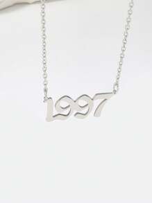 1 pc Personalized Style Titanium Steel Year Digital Necklace Silver Men's Daily Life