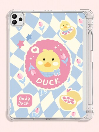 1入藍色格子鴨保護殼,tpu材質,透明四角防摔設計。兼容ipad,配備筆槽