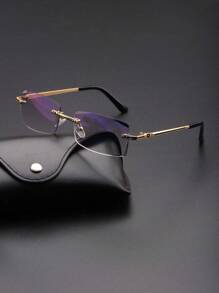 男士无框透明镜片眼镜，时尚百搭，适合日常佩戴 - 無色 - 查看 1