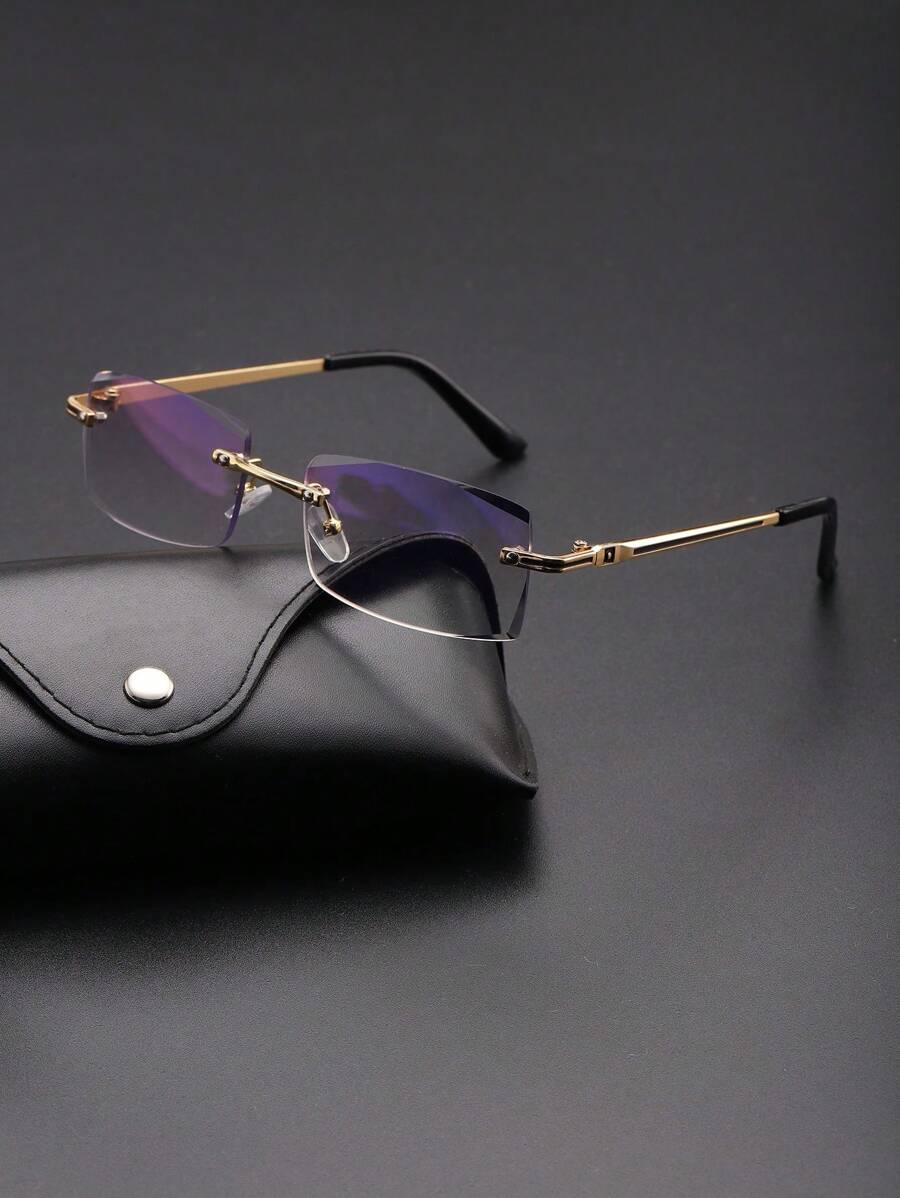 男士无框透明镜片眼镜，时尚百搭，适合日常佩戴 - 無色 - 查看 1