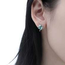 1pc Green Evil Horn & Eye Design Stud Earring - Green - View 8