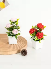 1 個人造迷你玫瑰盆,高 15 厘米,含 5 朵花,簡約現代北歐風格,靈活無色 - 用於 Diy 花牆、場景佈置、客廳和臥室花瓶插花、婚禮、派對、家居裝飾、辦公桌填充。 - 紅色 - 查看 6