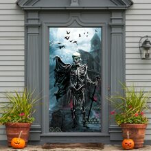 Dienalls 71x35英寸萬聖節門套,萬聖節門飾品,前門門戶裝飾標誌,室外萬聖節裝飾窗戶牆 - 黑色 - 查看 1