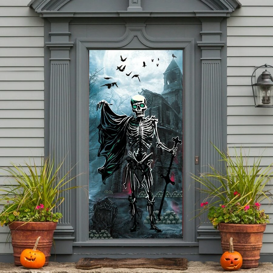Dienalls 71x35英寸萬聖節門套,萬聖節門飾品,前門門戶裝飾標誌,室外萬聖節裝飾窗戶牆 - 黑色 - 查看 1