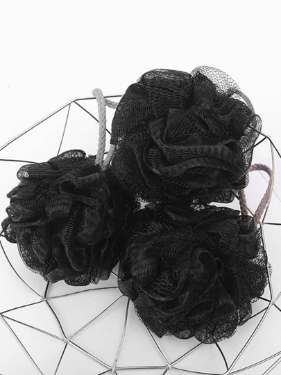 3pcs/Set PE Foaming Bath Ball, Daily Black Shower Loofah For Bathroom Home Bathroom Decor Fall Decor Back To School