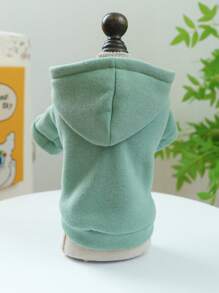 1件寵物服裝，秋冬季保暖連帽外套狗/貓寵物服飾，小型/中型犬適用的舒適柔軟純色運動衫帽衫 - 綠色 - 查看 6