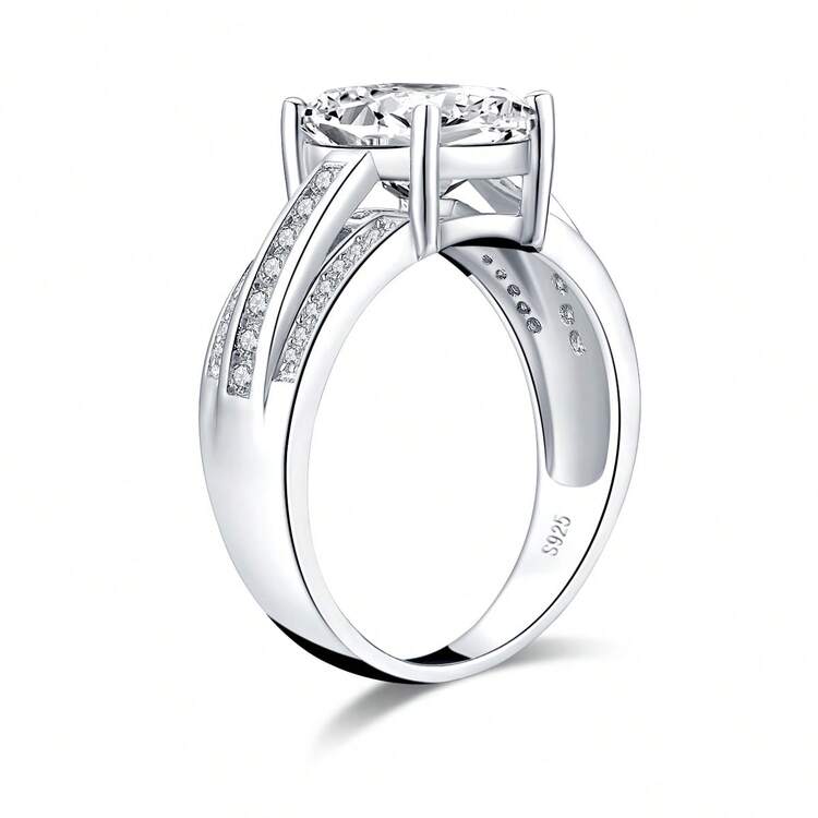 1入經典坐墊切割女士訂婚戒指925純銀閃亮10x8mm Aaaaa+立方氧化鋯承諾週年紀念結婚戒指珠寶禮物 - 銀色 - 查看 4