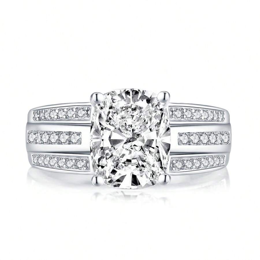 1 Miếng Cổ điển Cái đệm Cắt Nhẫn đính hôn Đối với phụ nữ 925 sterling bạc Sáng bóng 10x8mm AAAAA + Khối Zirconia  Ngày kỷ niệm Nhẫn cưới Đồ trang sức Món quà Cho cô ấy