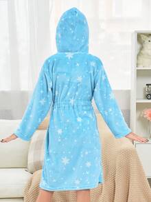 Young Girls' Blue Bathrobe With Snowflake And Star Print - Multicolor - View 2