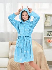 Young Girls' Blue Bathrobe With Snowflake And Star Print - Multicolor - View 1
