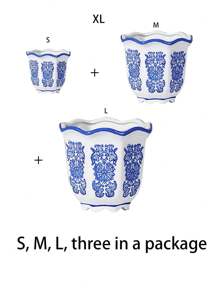 1個藍白瓷陶瓷花盆,大型多肉花盆,古色古香的中式盆套裝 - 白色 - 查看 5