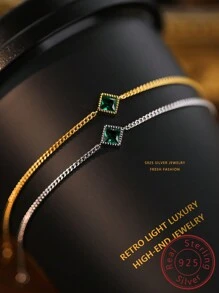 1入流行時尚極簡風格s925純銀復古綠色拉尼耳釘 & 豪華耳飾,女性派對穿戴