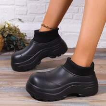 防水女士室內厚底拖鞋,適合秋冬保暖,舒適,防滑,黑色 - 黑色 - 查看 3