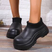 防水女士室內厚底拖鞋,適合秋冬保暖,舒適,防滑,黑色 - 黑色 - 查看 5