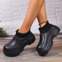 防水女士室內厚底拖鞋,適合秋冬保暖,舒適,防滑,黑色 - 黑色 - 查看 4