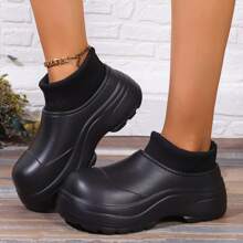 防水女士室內厚底拖鞋,適合秋冬保暖,舒適,防滑,黑色 - 黑色 - 查看 6