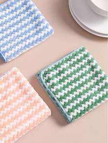 1片厚ened毛巾,可吸油,綠色波紋圖案,超細微纖維清潔廚房用毛巾 - 綠色 - 查看 2