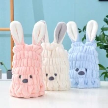 1 pieza Gorro de toalla con orejas de conejo de felpa coral suave y lindo, secado rápido para baño, salón de belleza, hotel, deportes, hogar, cuidado de la piel - Azul - Ver 6