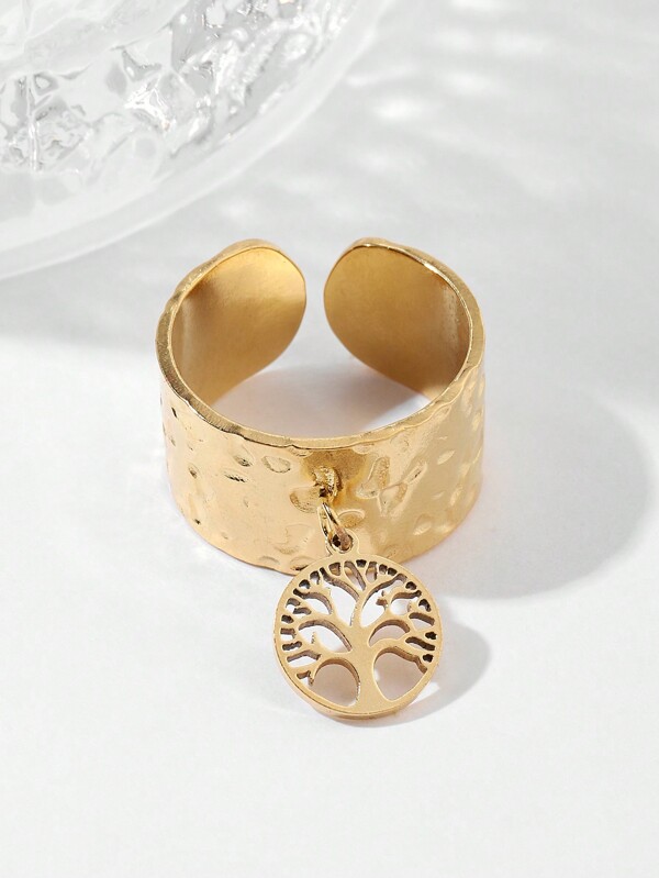 1pc Fashionable Titanium Steel Open Ring With Lucky Tree Design For Party
