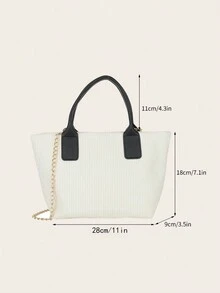 Foldable Chain Shoulder Tote Bag For Women, Large Capacity - White - View 5