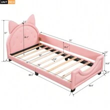 Nestfair Twin Size Upholstered Daybed with Ears Shaped Headboard