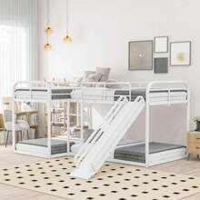 Nestfair 4 Beds in 1 L-Shaped Bunk Bed with Slide and Ladder