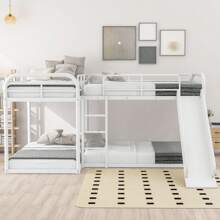 Nestfair 4 Beds in 1 L-Shaped Bunk Bed with Slide and Ladder